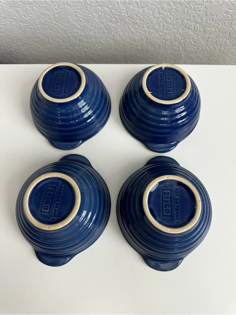 Set of 4 Vintage Emile Henry Cobalt Blue Ribbed Cereal/Soup Bowls #21.60-France